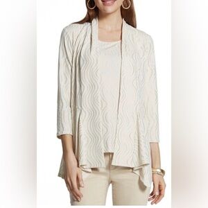 Chico's Cream and Gold Patterned Top Cardigan and tank size 3 or XL set